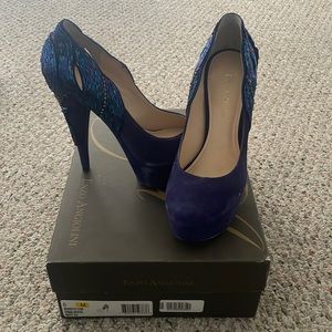 Enzo Angiolini Eabaladeva Suede Platform Stilettos with Beaded Heels & Box